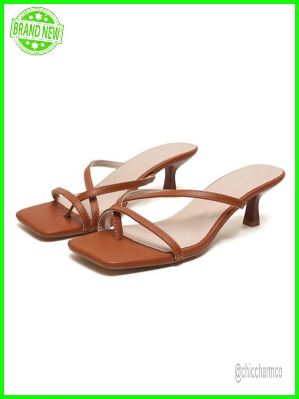 Kitten Heels Square Open Toe Flip Flops Dressy Summer Sandals Low Heels Strappy